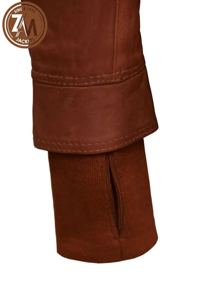 Annie Womens Light Brown Hooded Leather Jacket Ladies Jacket cuff style