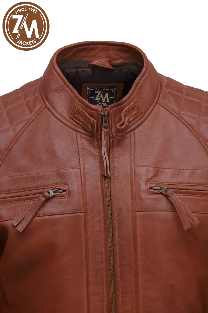 Diamond Men’s Real Sheep Leather Jacket Conic Men collar