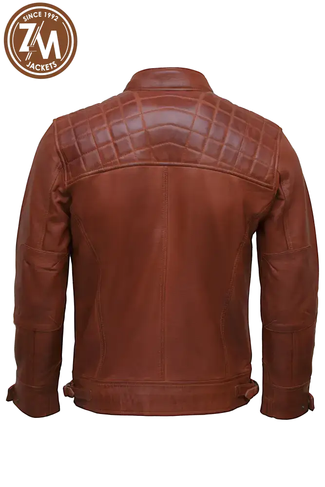 Diamond Men’s Real Sheep Leather Jacket Conic Men back