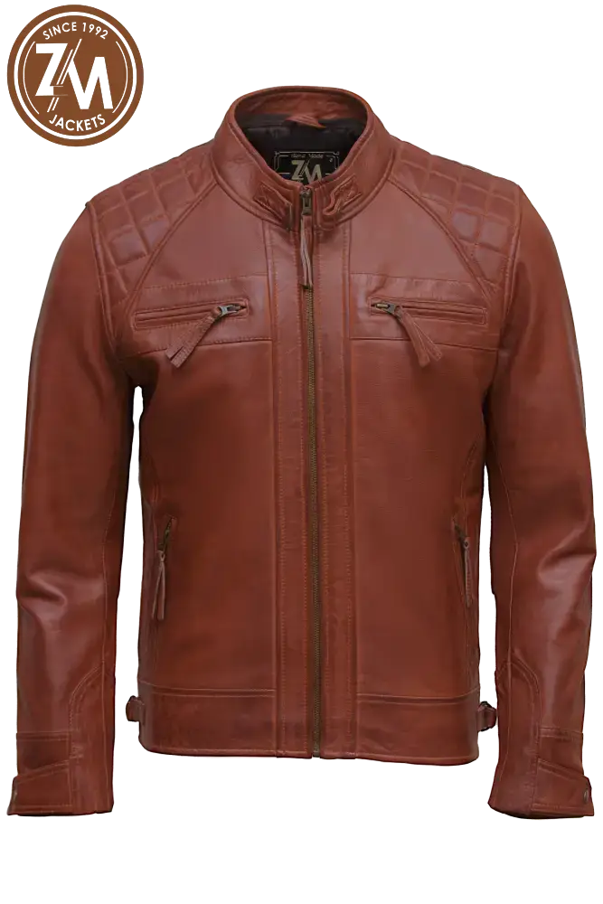 Diamond Men’s Real Sheep Leather Jacket Conic Men Jacket front