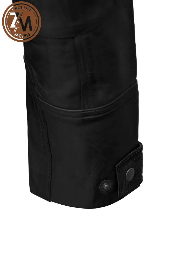 Diamond Men’s Real Sheep Leather Jacket Black Men Jacket cuff closer