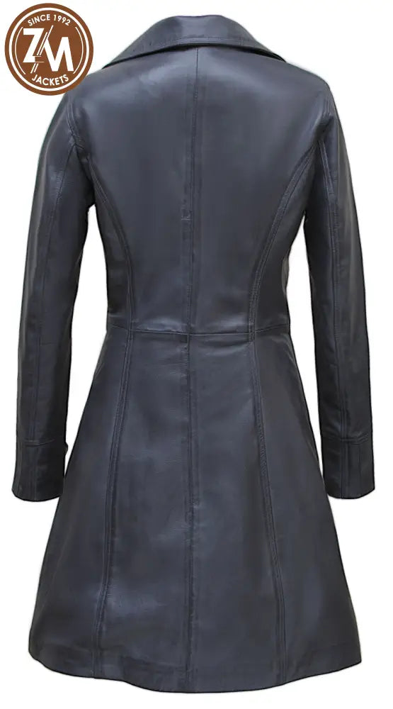 Elare Womens 3/4 Length Grey Leather Coat Ladies 3Qtr back view