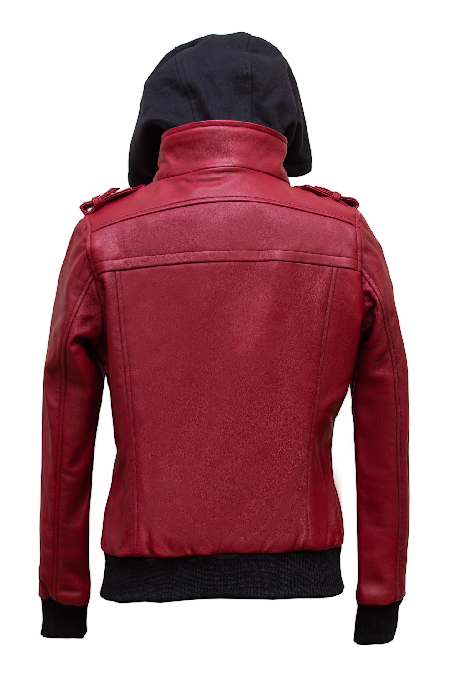 Luna Womens red Leather Jacket With Removeable Hood Ladies Jacket back view