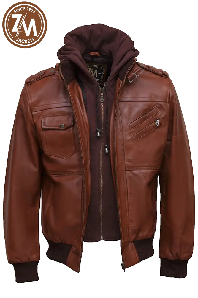 Luna Men’s Real Sheep Leather Jacket Removeable Hood Conic Men Jacket open front