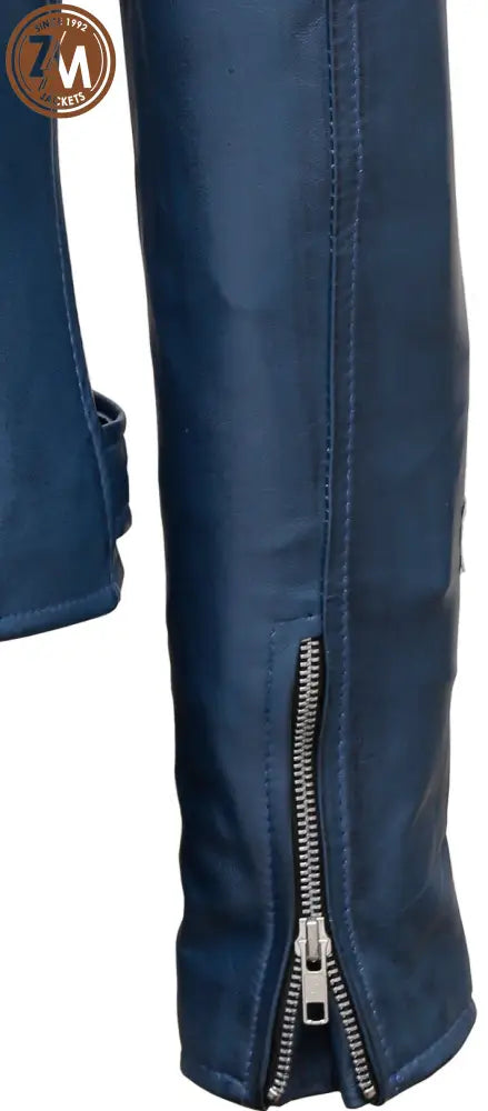 Nellie Biker Real Leather Jacket Women Ocean Blue Ladies Jacket