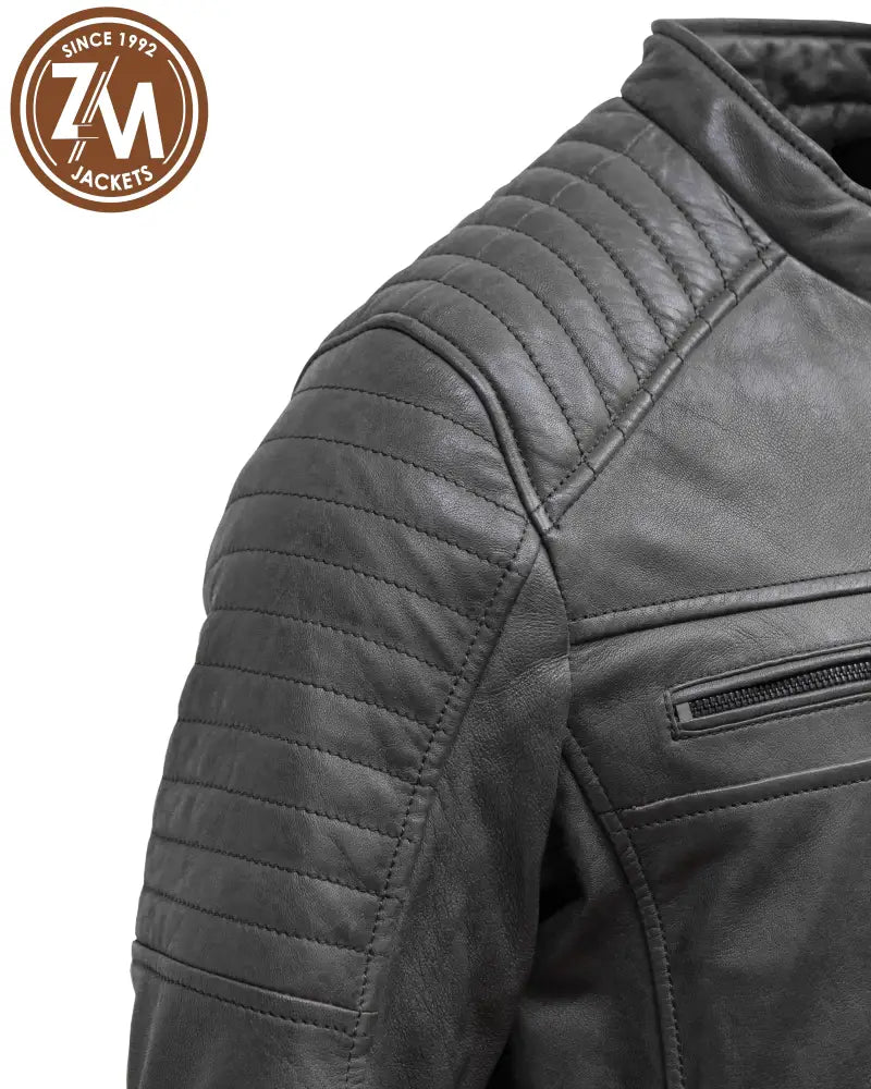 Titan Men's Real sheep Leather Jacket Dark Gray shoulder