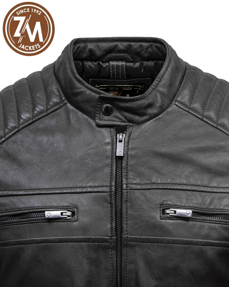 Titan Men's Real sheep Leather Jacket Dark Gray collar