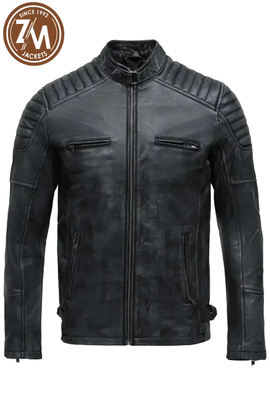 Archer Men’s Real Leather Jacket Black Distressed Men front 