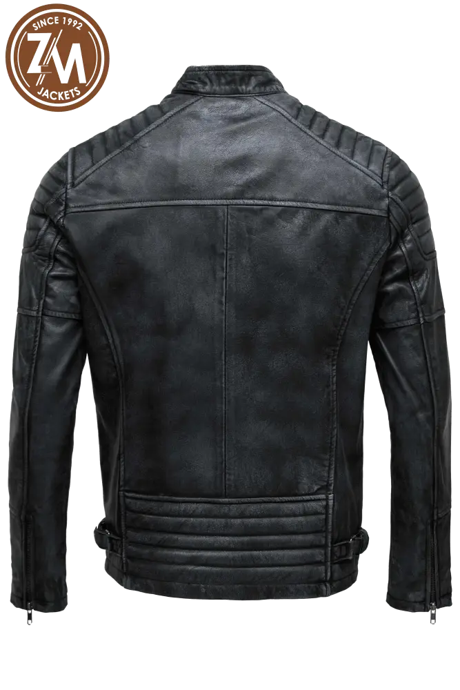 Archer Men’s Real Leather Jacket Black Distressed Men back