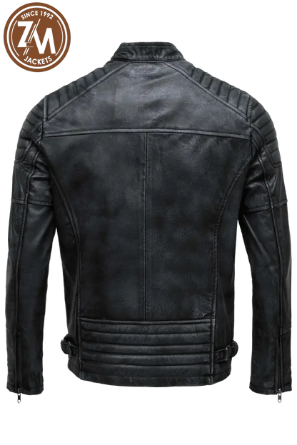 Archer Men’s Real Leather Jacket Black Distressed Men back