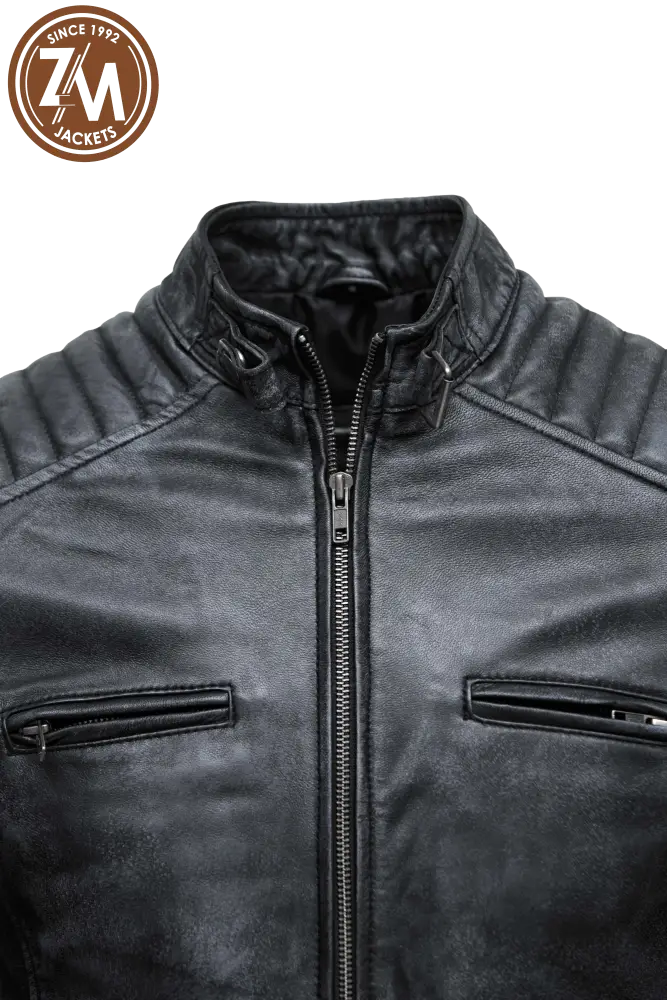 Archer Men’s Real Leather Jacket Black Distressed Men collar