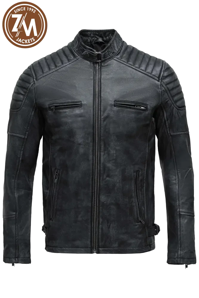 Archer Men’s Real Leather Jacket Black Distressed Men front 