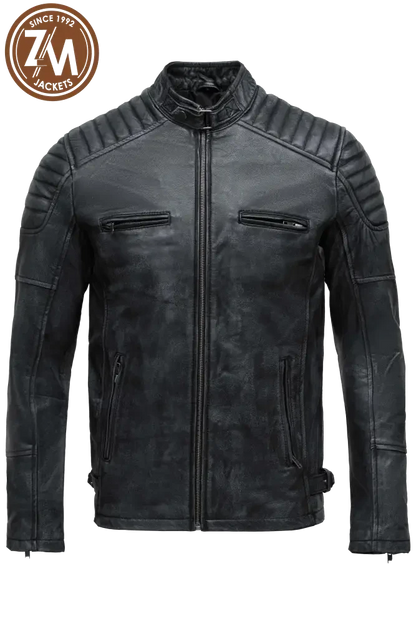 Archer Men’s Real Leather Jacket Black Distressed Men front 