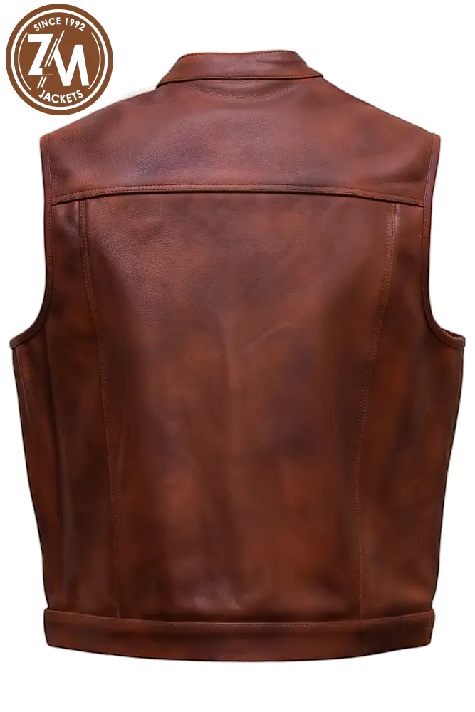 Arthur Real Sheep Brown Distressed Leather vest Coat Men’s Men Waist Coat back view
