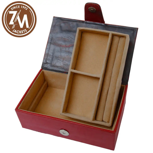 Black And Red Leather Jewellery Organizer With Snap Closure Jewelry Box