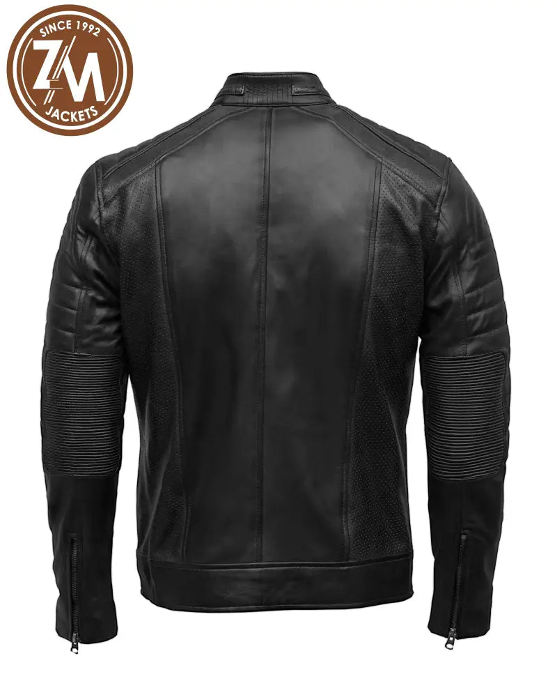 Cafe Racer  Men's Real sheep Leather Jacket Black