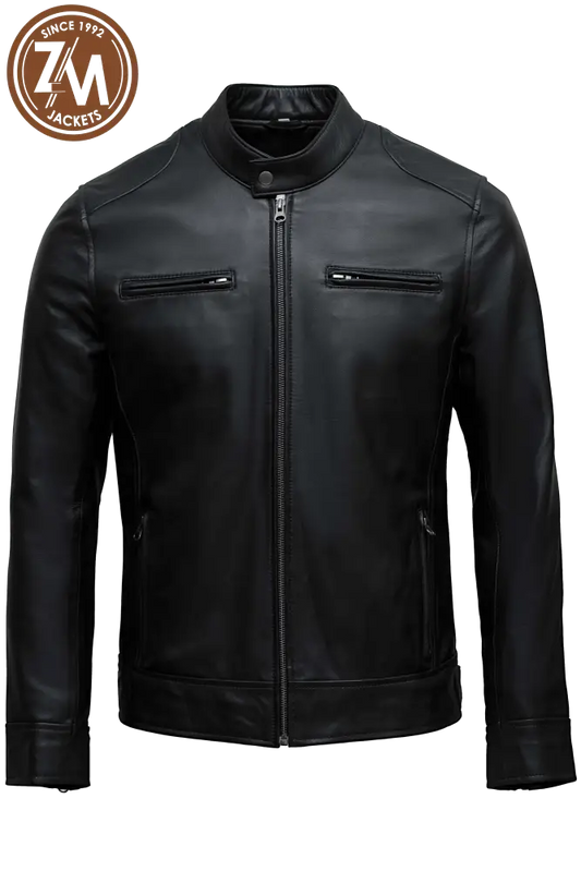 Chester Men’s Black Real Sheep Leather Jacket Men Jacket front 