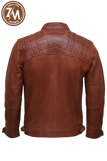 Diamond Men’s Real Sheep Leather Jacket Conic Men back