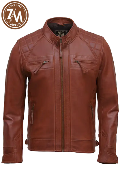 Diamond Men’s Real Sheep Leather Jacket Conic Men Jacket front 