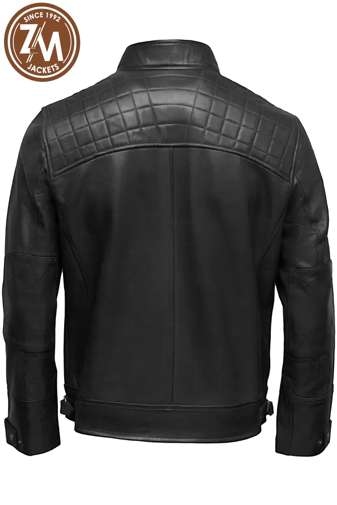 Diamond Men’s Real Sheep Leather Jacket Black Men Jacket back