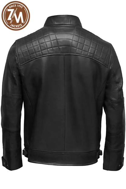 Diamond Men’s Real Sheep Leather Jacket Black Men Jacket back