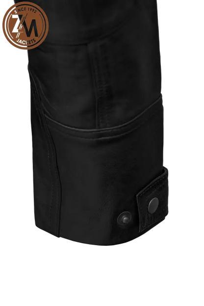 Diamond Men’s Real Sheep Leather Jacket Black Men Jacket cuff closer