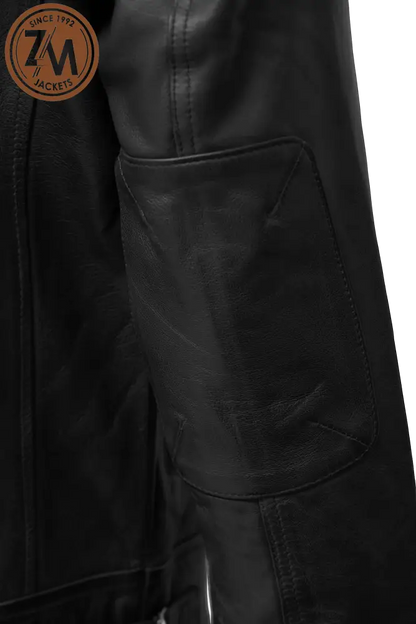 Diamond Men’s Real Sheep Leather Jacket Black Men elbow