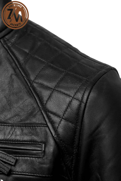 Diamond Men’s Real Sheep Leather Jacket Black Men shoulder style 