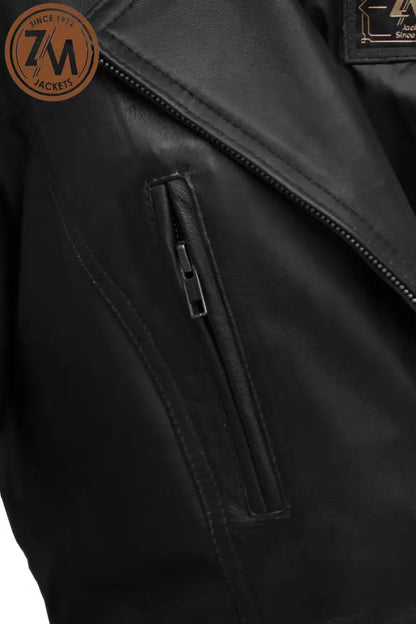 Elare Womens 3/4 Length Black Leather Coat Ladies 3Qtr chest pocket 
