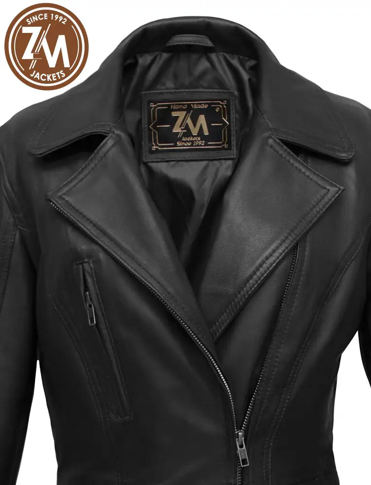 Elare Womens 3/4 Length Black Leather Coat Ladies 3Qtr collar style 