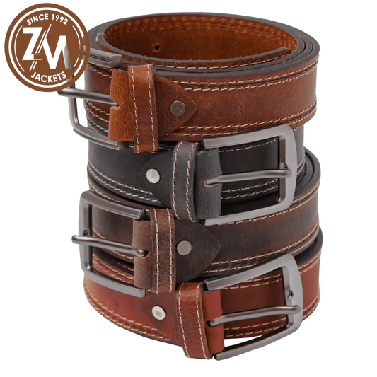 Leather Men’s Double Stitch Distressed Belt all color