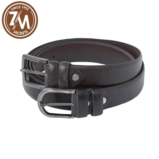 Leather Men’s Snake Print Black And Brown Belt 