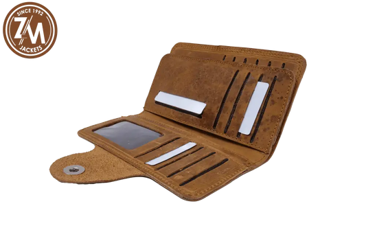 Leather Wallet Card And Cash Organizer Camel