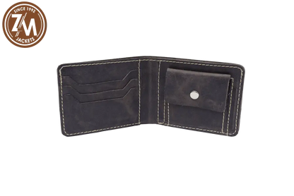 Leather Wallet Coin and Cash Holder Dark Gray Distressed