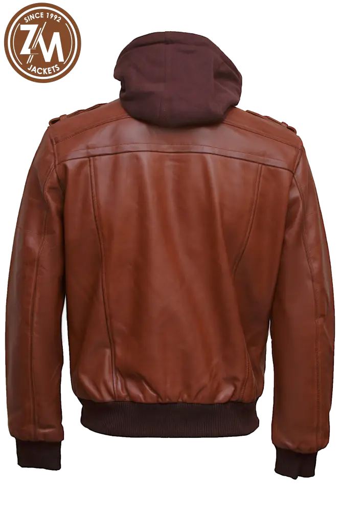 Luna Men’s Real Sheep Leather Jacket Removeable Hood Conic Men Jacket back