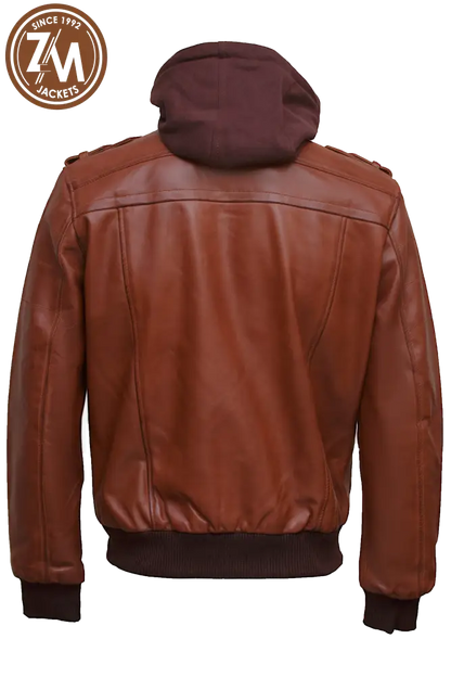 Luna Men’s Real Sheep Leather Jacket Removeable Hood Conic Men Jacket back