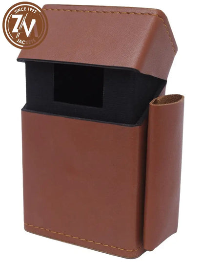 Plain Light Tan Cigarette Cover With Lighter Holder Case