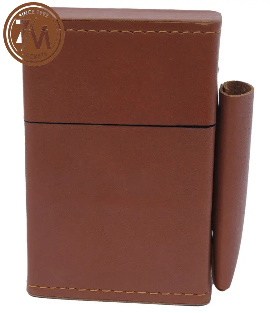 Plain Light Tan Cigarette Cover With Lighter Holder Case