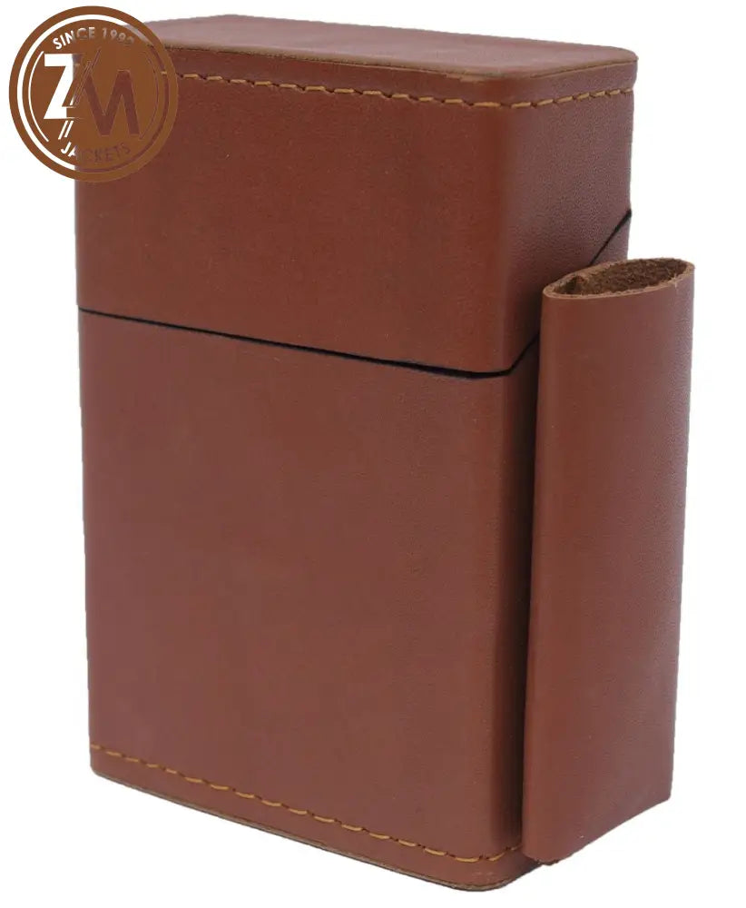 Plain Light Tan Cigarette Cover With Lighter Holder Conic Case