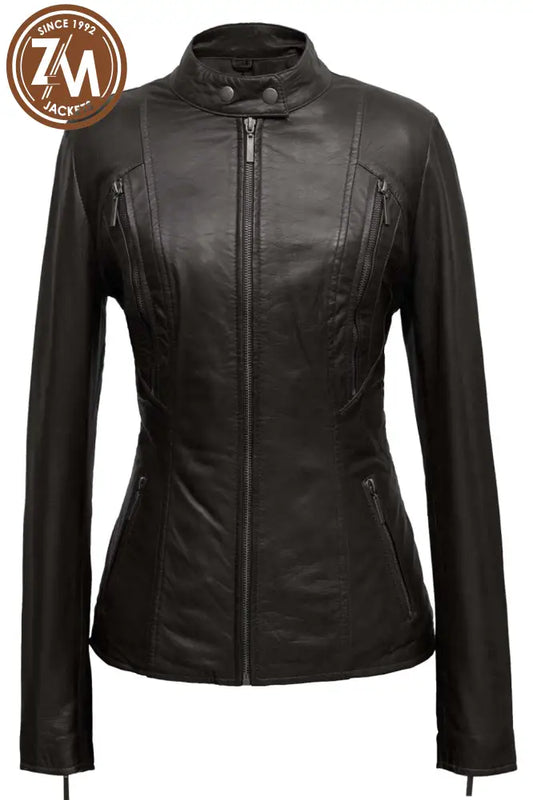 Rebel Womens Black Real Leather Jacket Xs Ladies Jacket front view 